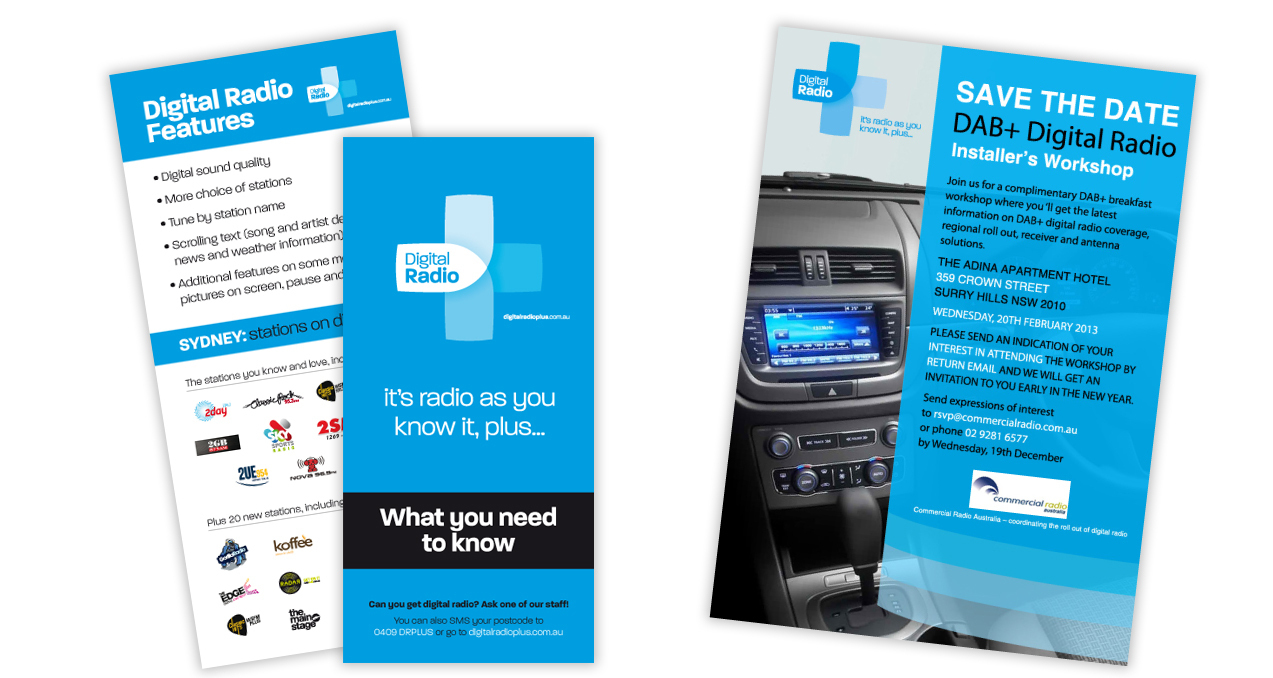 Branding: flyers, brochures, catalogues, advertising for Digital Radio